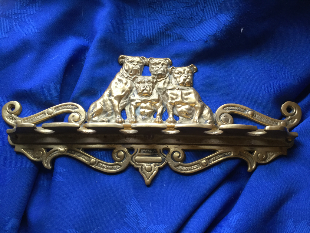 Golden Brown 4 Fine antique brass pipe holder USA