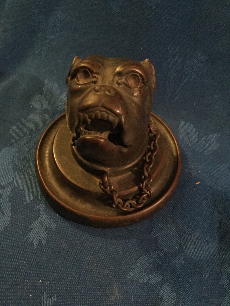 Vintage bronze bulldog head inkwell