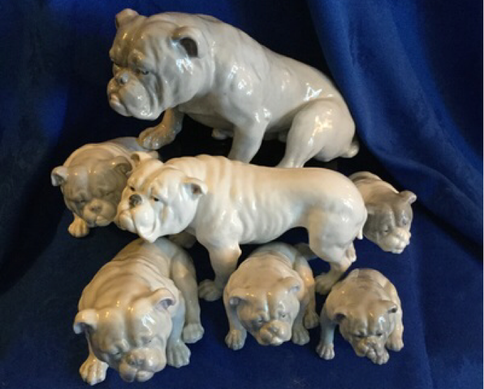 Erstaunliche Porzellen Bulldogges treasures from Germany 8 Gerbruder huebach bulldog set