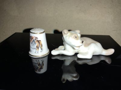 Amazing thimble sized bulldog statuettes